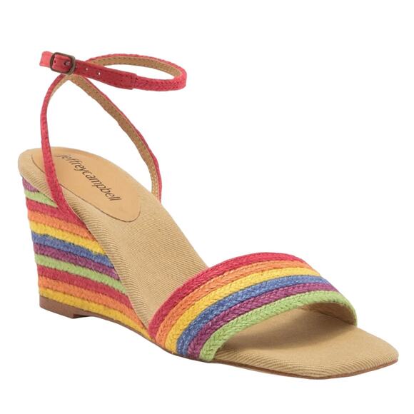 Jeffrey Campbell On-Board Rainbow Strappy Espadrille Wedge Sandals Size 9.5 - Picture 1 of 9
